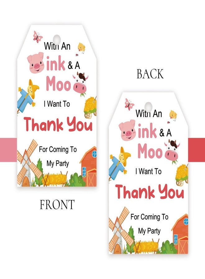 FORSHEEP 50pcs Barnyard Animal Thank You Tags, Farm Animals Gift Tag with String for 1st Birthday Party, Pig/Cow Thank You Paper Tags for Farm Themed Birthday/Gender Reveal Party Favors - Image 4